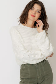 Polka Dot Sleeve Cropped Sweater
