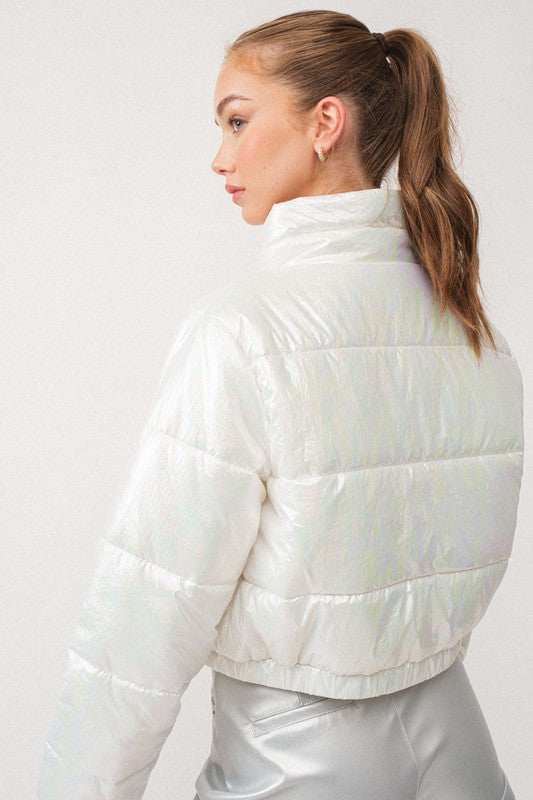 Iridescent Cropped Puffer Jacket
