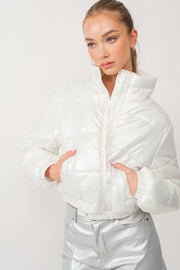 Iridescent Cropped Puffer Jacket