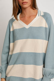 Striped V-Neck Oversized Sweater
