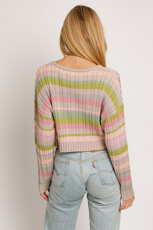 Ribbed Multi Colored Striped Crop Top