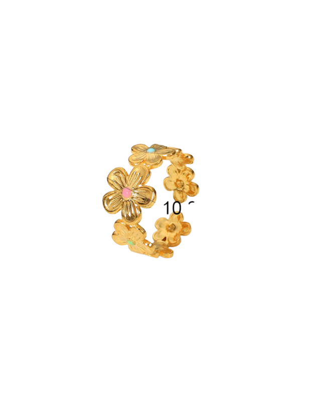 14k Gold Flower Multi-Color Ring