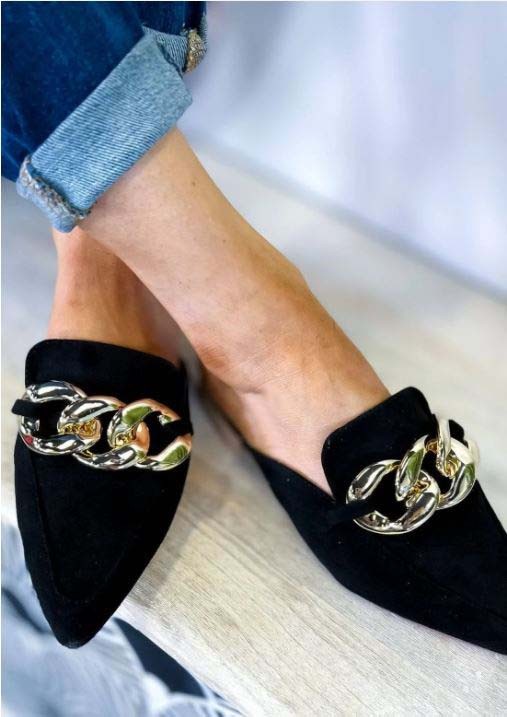 Chain Detail Pointy Toe Mules