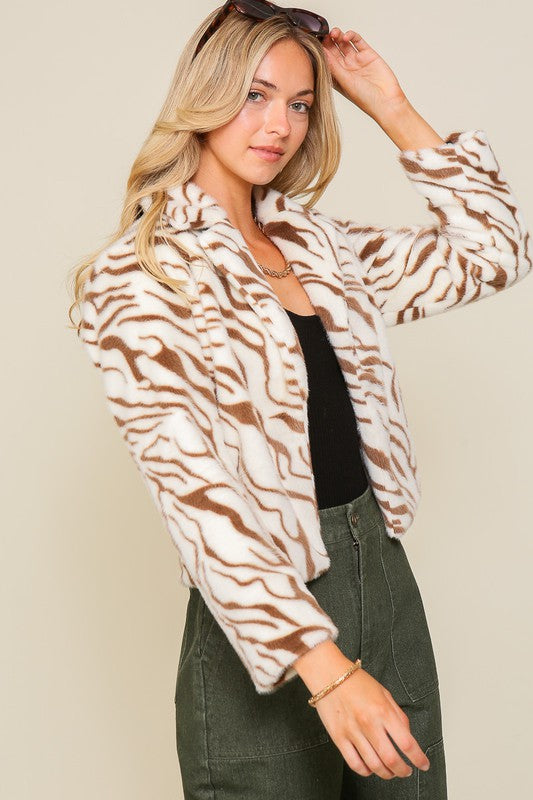 Faux Fur Zebra Print Jacket