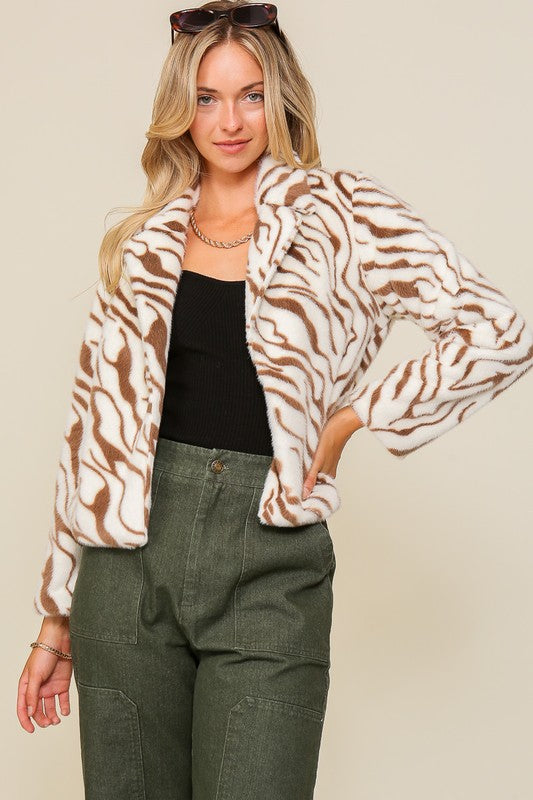 Faux Fur Zebra Print Jacket