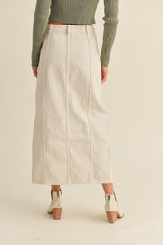Washed Cotton Front Slit Maxi Skirt
