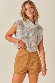 Multi-Color Turtleneck Cropped Sweater Top