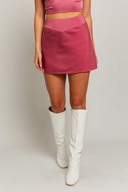 Rose Satin Mini Skirt