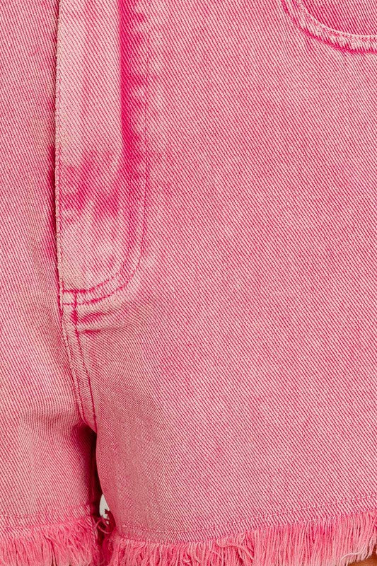 High Waisted Pink Washed Denim Shorts