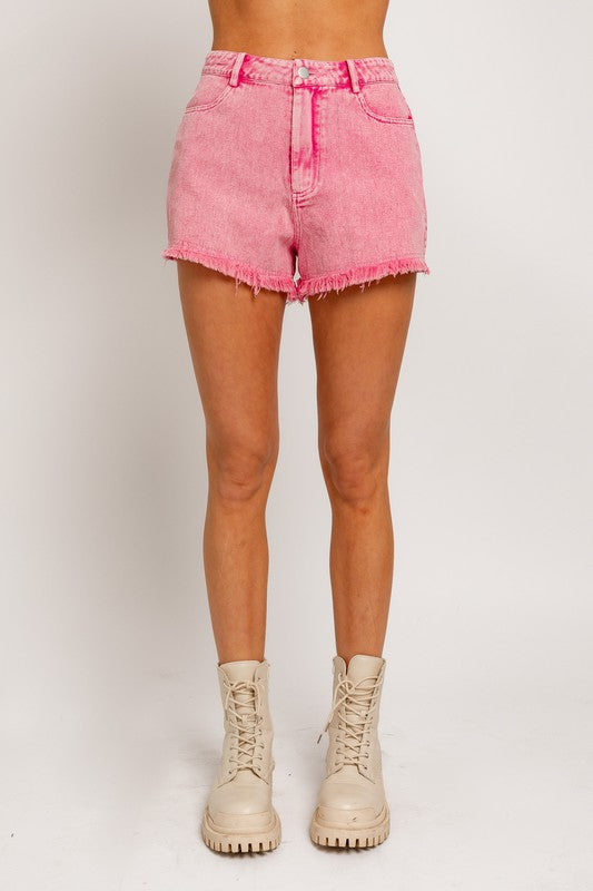 High Waisted Pink Washed Denim Shorts