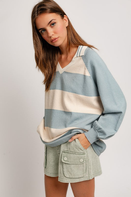 Striped V-Neck Oversized Sweater