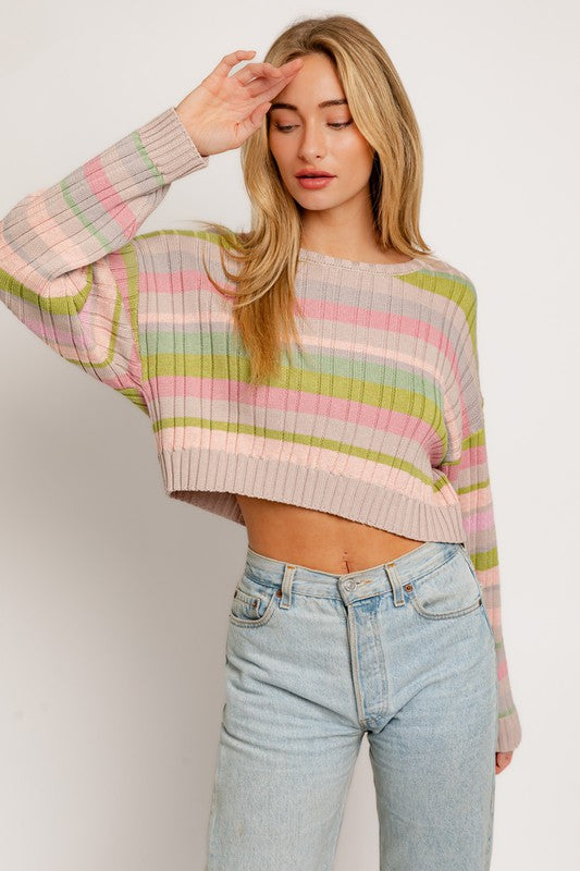 Ribbed Multi Colored Striped Crop Top