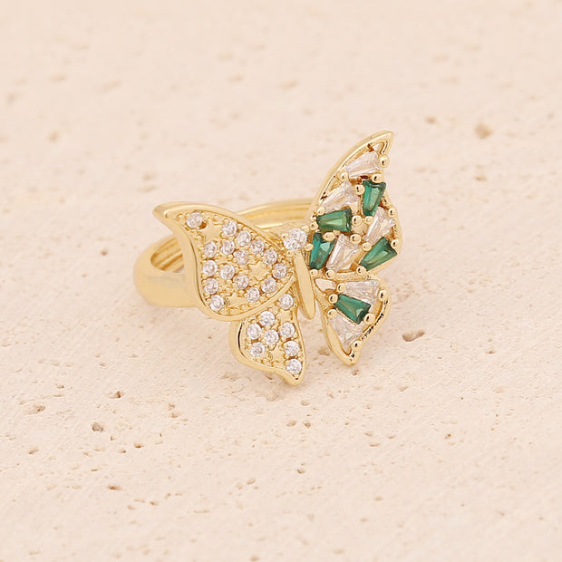 Emerald Butterfly Adjustable Ring