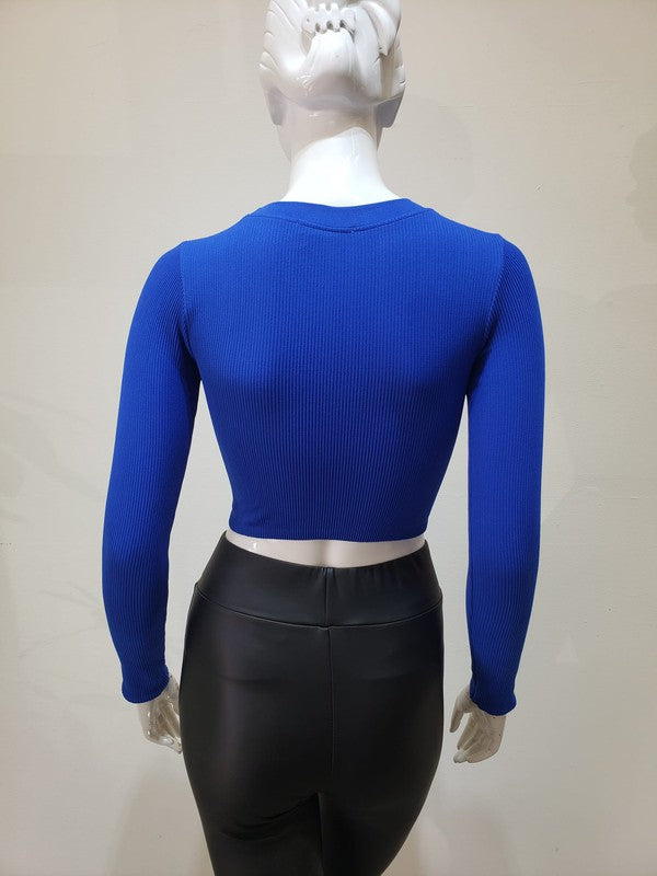 Round Neck Long Sleeve Ribbed Crop Top:  2 for $25